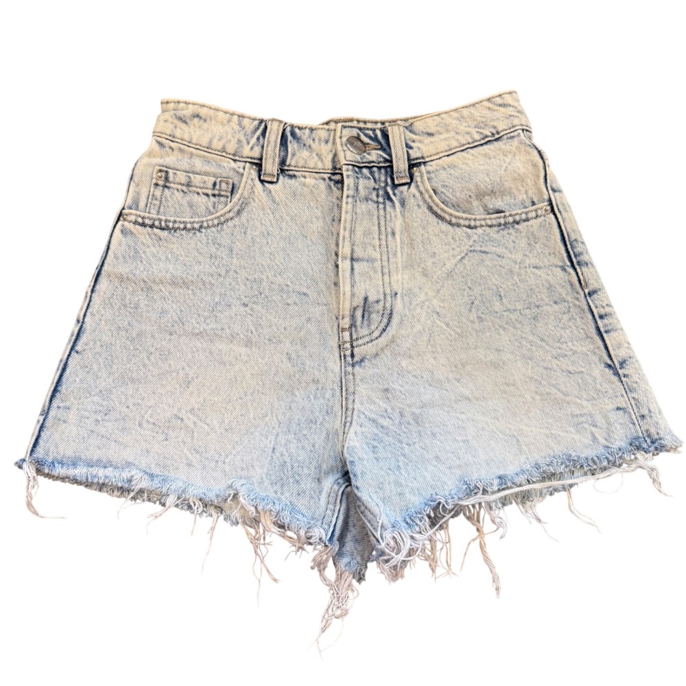 Zara Womens High Rise Acid Wash Denim Cutoff Shorts Light Blue Size 2 Button Fly - Picture 1 of 4